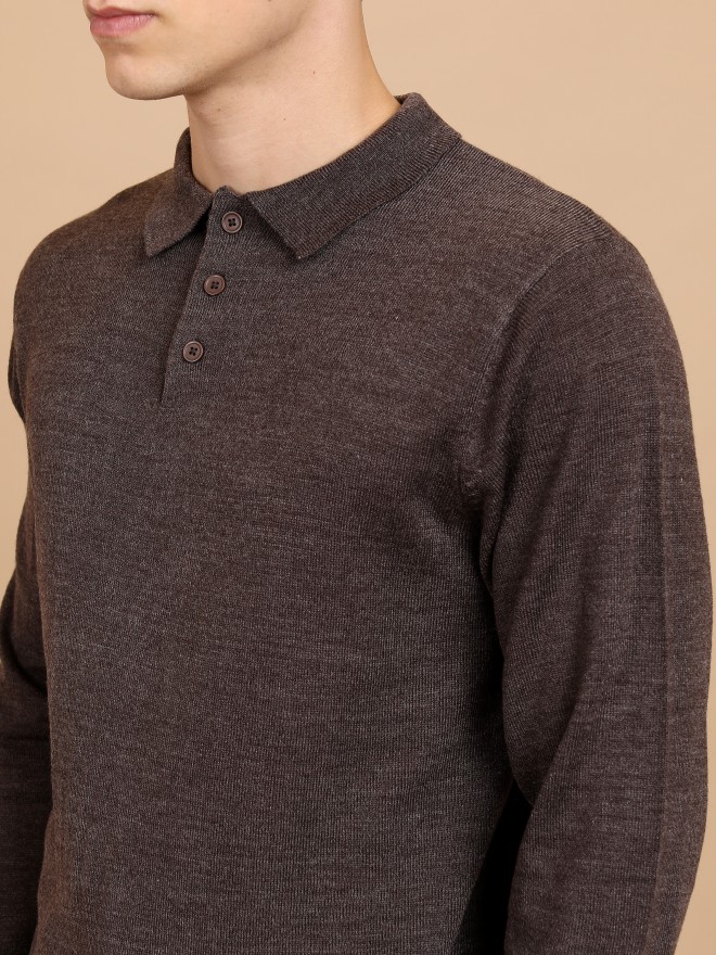 Highlander Men Brown Polo Collar Pullover Sweaters