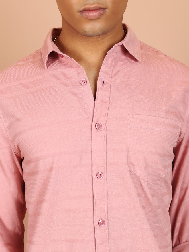 Highlander Men Pink Striped Slim Fit Casual Shirts 