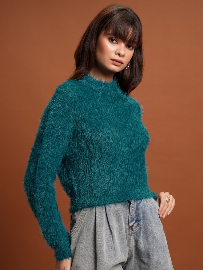 Buy Tokyo Talkies Teal Turtle Neck Cropped Sweater for Women Online at  Rs.749 - Ketch