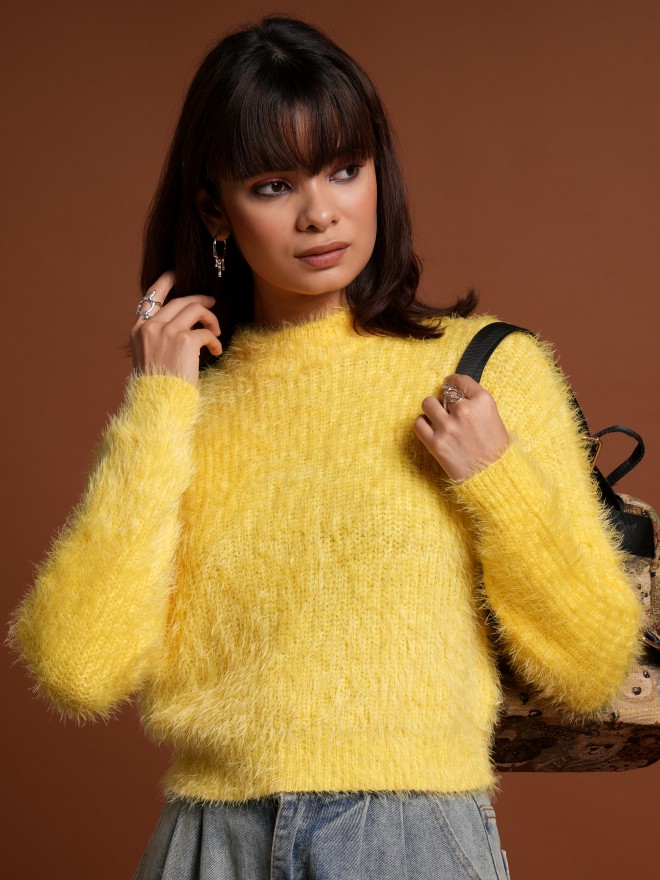 Buy Tokyo Talkies Yellow Turtle Neck Cropped Sweater for Women Online ...
