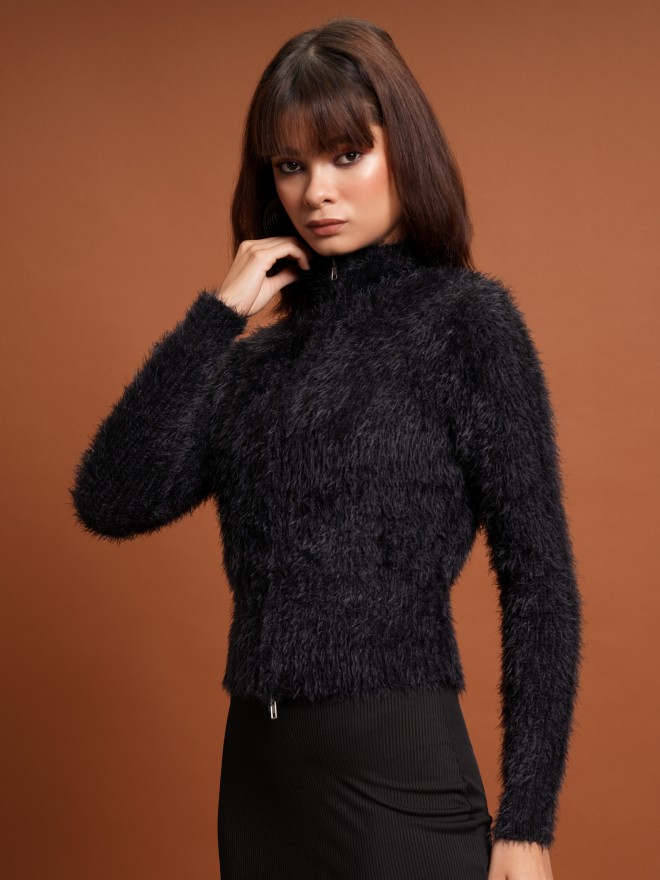 Tokyo Talkies Women Black Turtle Neck Sweaters 