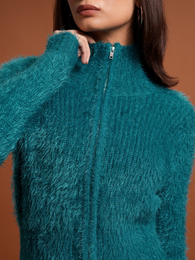 Tokyo Talkies Women Teal Turtle Neck Sweaters 