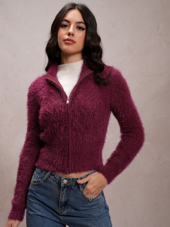 Tokyo Talkies Women Maroon Turtle Neck Sweaters 