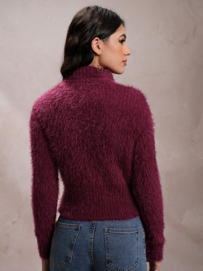 Tokyo Talkies Women Maroon Turtle Neck Sweaters 