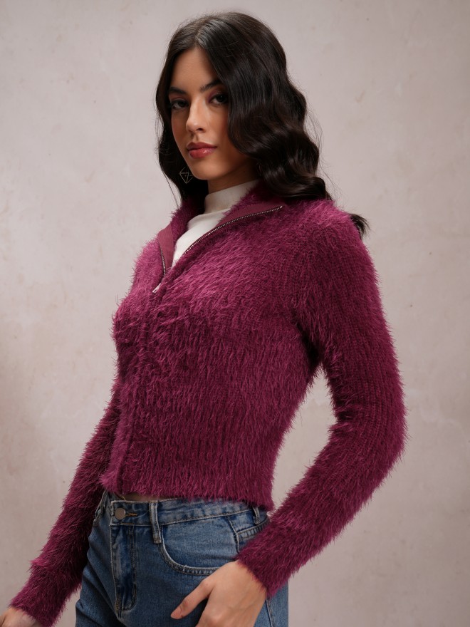 Tokyo Talkies Women Maroon Turtle Neck Sweaters 