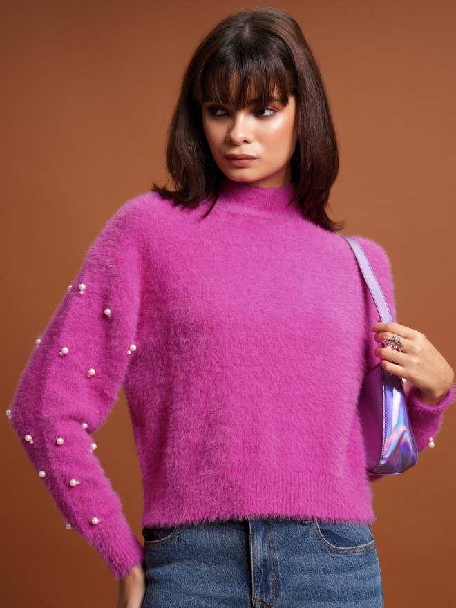 Pink mock outlet neck sweater