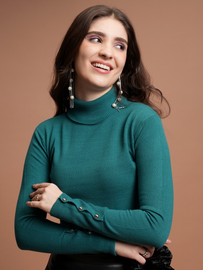 Buy Tokyo Talkies Teal Turtle Neck Sweater for Women Online at Rs.510 -  Ketch