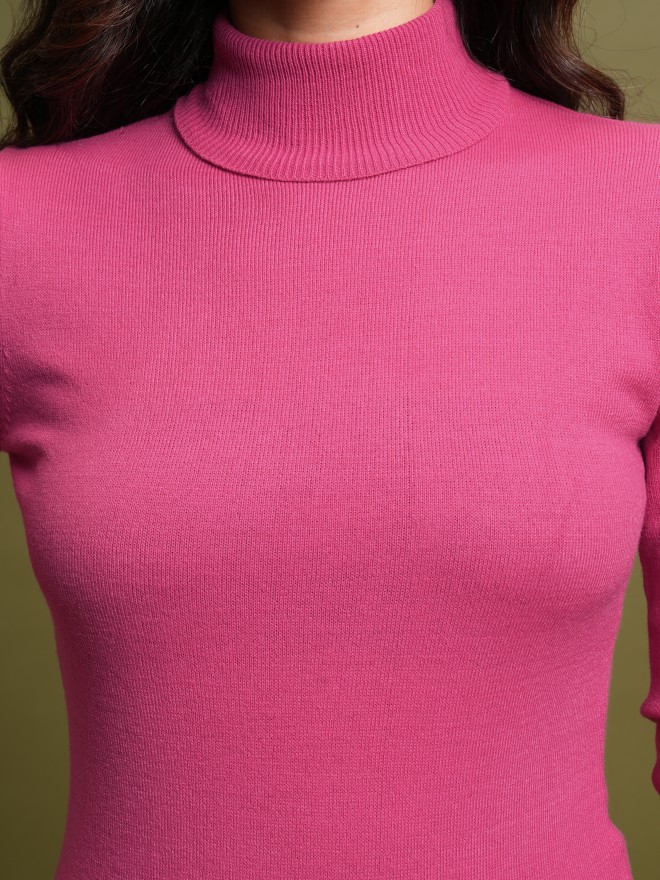 Tokyo Talkies Women Pink Turtle Neck Sweaters 