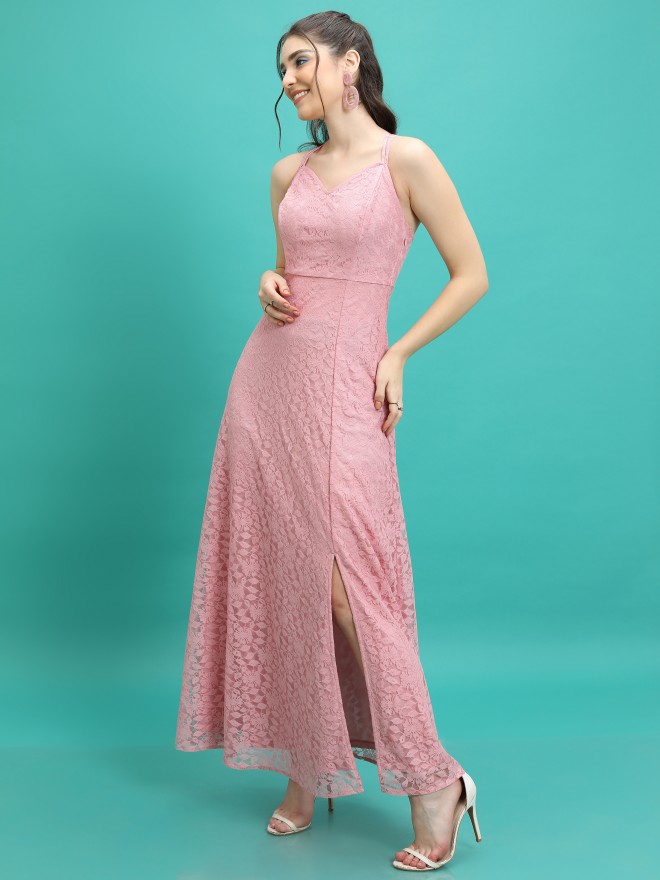 Tokyo Talkies Women Pink Self Design Maxi Dresses 