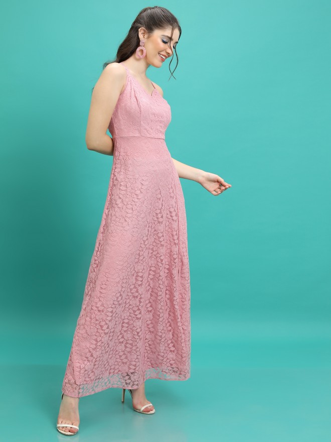 Tokyo Talkies Women Pink Self Design Maxi Dresses 