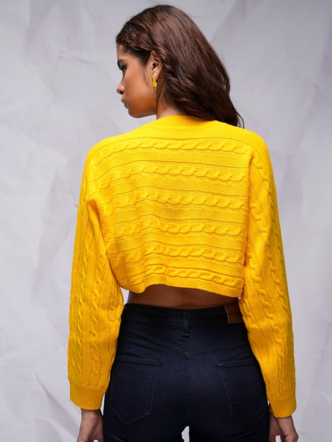 Tokyo Talkies Women Yellow Round Neck Sweaters 