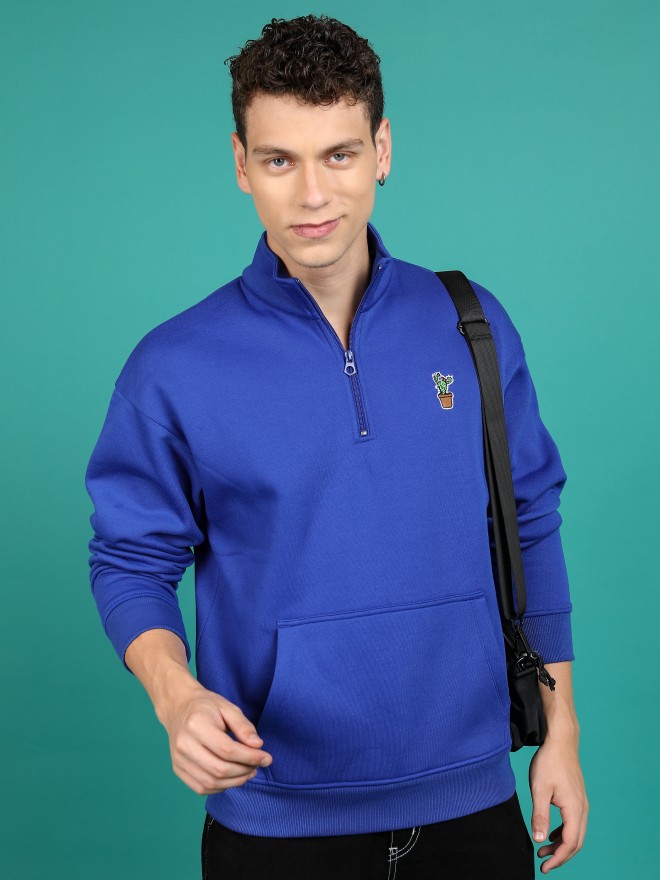 Highlander Men Blue High Neck Pullover Sweatshirts 