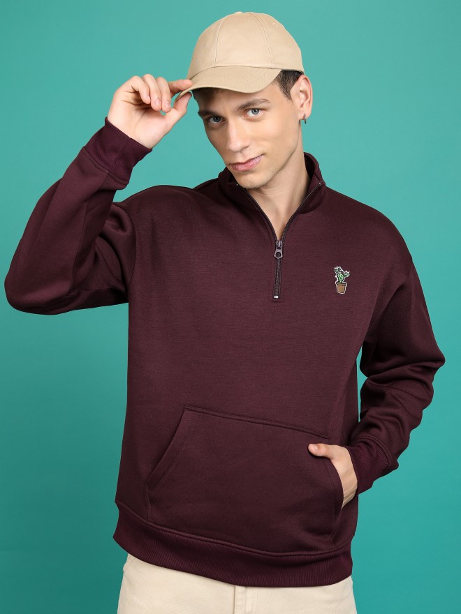 Highlander Men Burgundy High Neck Pullover Sweatshirts 