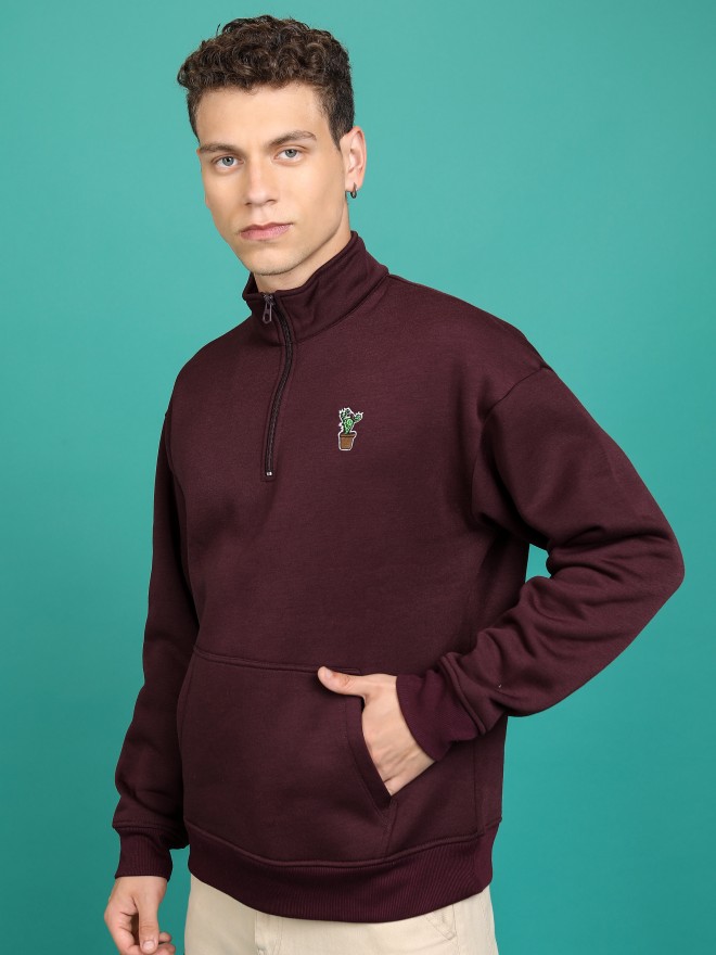 Highlander Men Burgundy High Neck Pullover Sweatshirts 