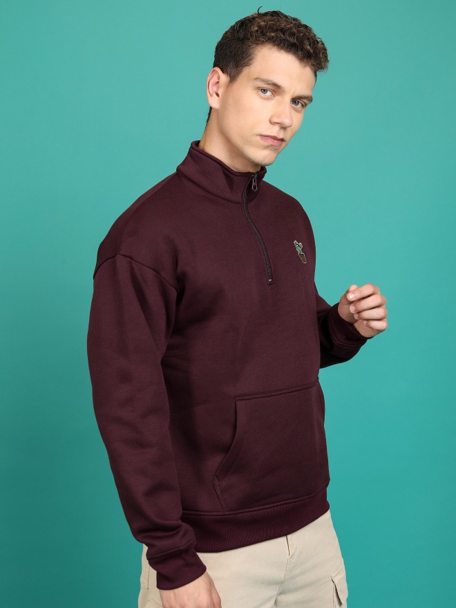 Highlander Men Burgundy High Neck Pullover Sweatshirts 