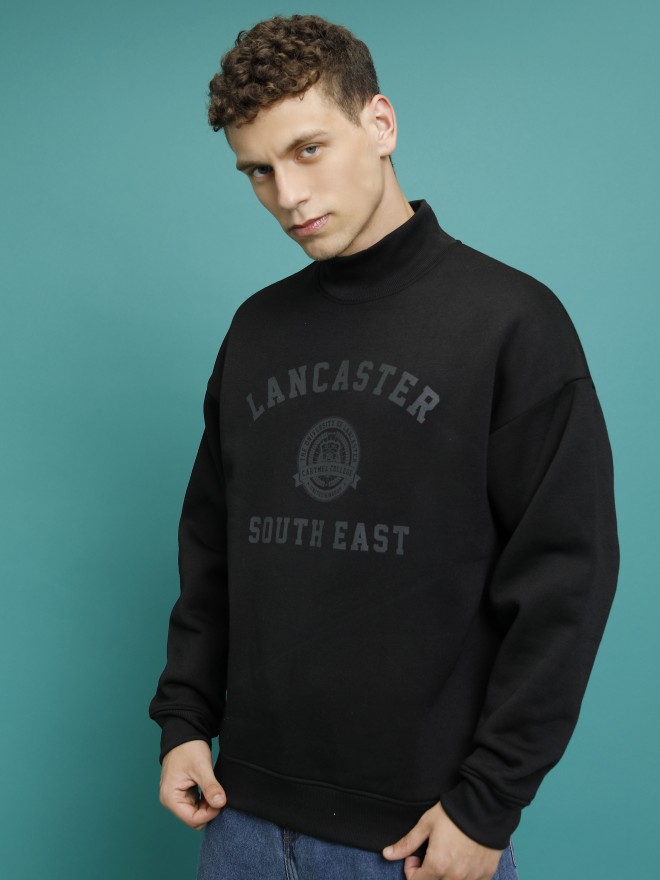 Highlander Men Black High Neck Pullover Sweatshirts 