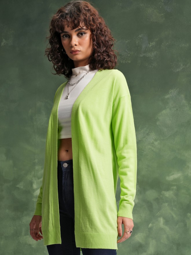 Tokyo Talkies Women Green V Neck Sweaters