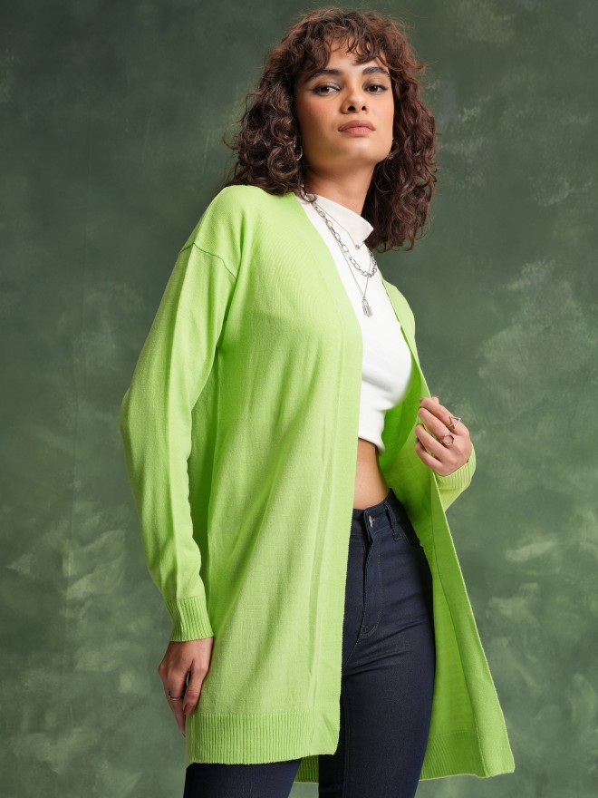 Tokyo Talkies Women Green V Neck Sweaters