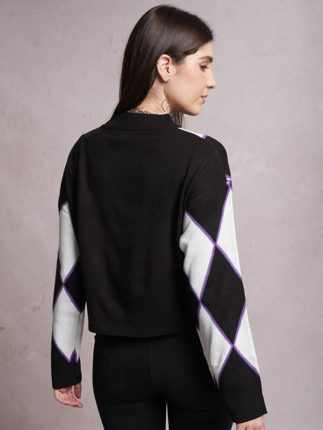 Buy Tokyo Talkies Grey V-Neck Argyle Sweater for Women Online at