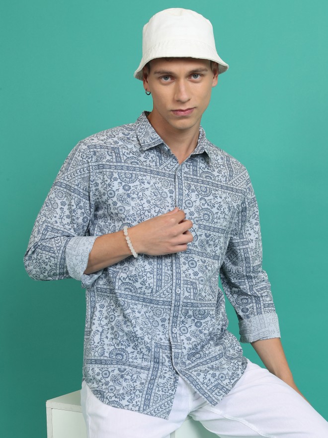 Ketch Men Blue Printed Slim Fit Casual Shirts 