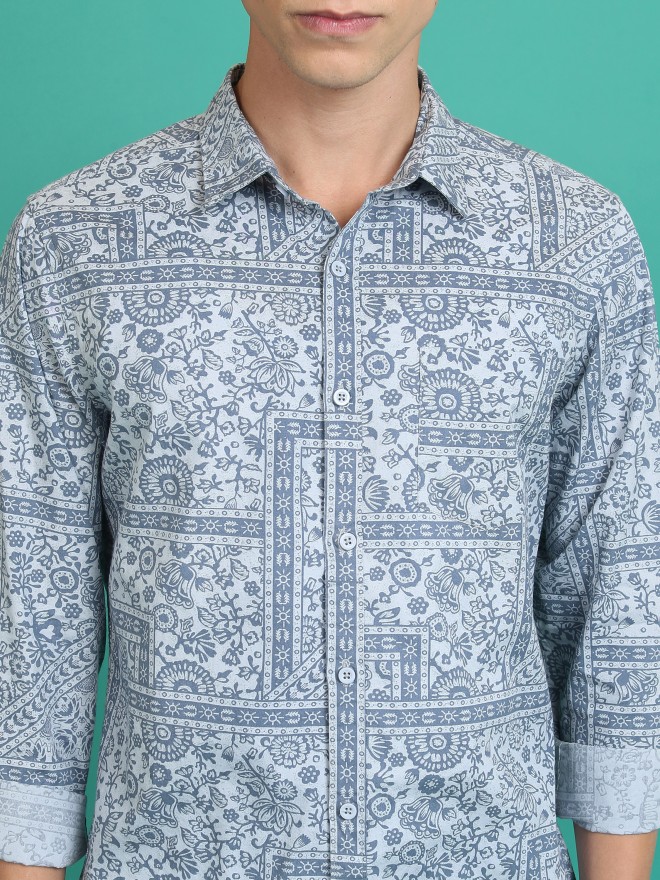 Ketch Men Blue Printed Slim Fit Casual Shirts 