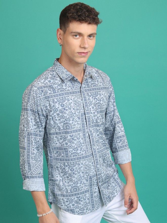 Ketch Men Blue Printed Slim Fit Casual Shirts 