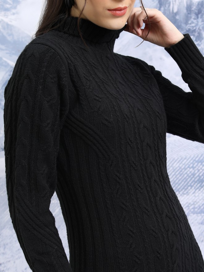 Tokyo Talkies Women Black Turtle Neck Sweaters 