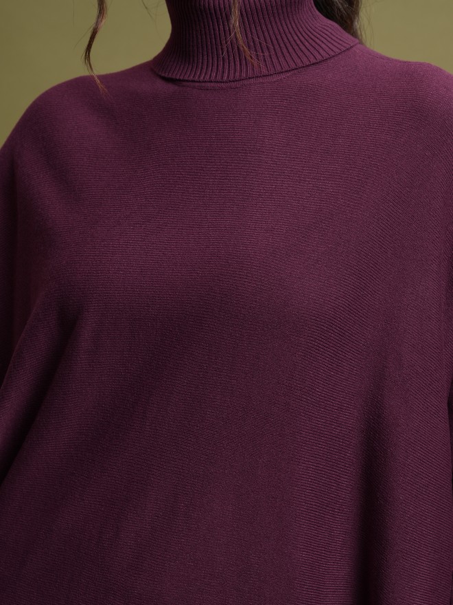 Tokyo Talkies Women Purple Turtle Neck Sweaters 