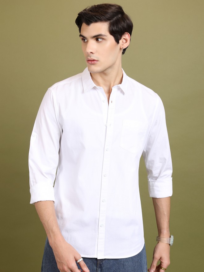 Buy Highlander White Solid Slim Fit Casual Shirt for Men Online at Rs ...