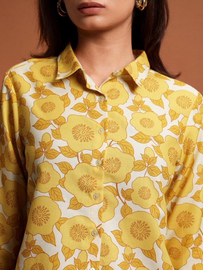 Tokyo Talkies Women Yellow Printed Casual Shirts 