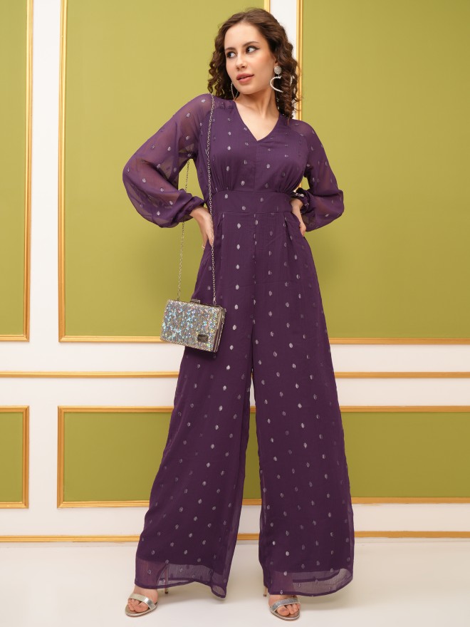 Tokyo Talkies Women Blue Self Design Jumpsuits 