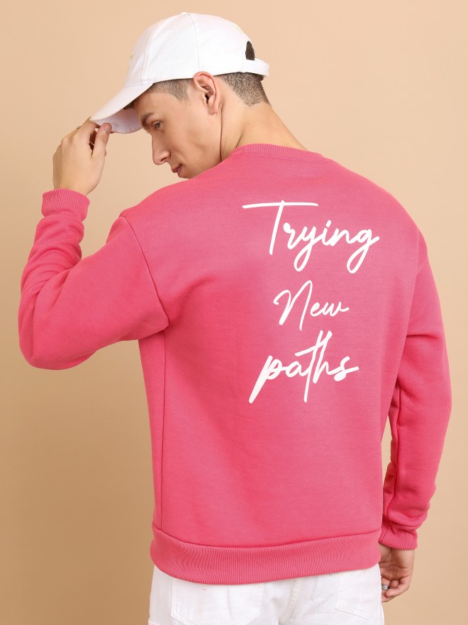 Highlander Men Pink Round Neck Pullover Sweatshirts 