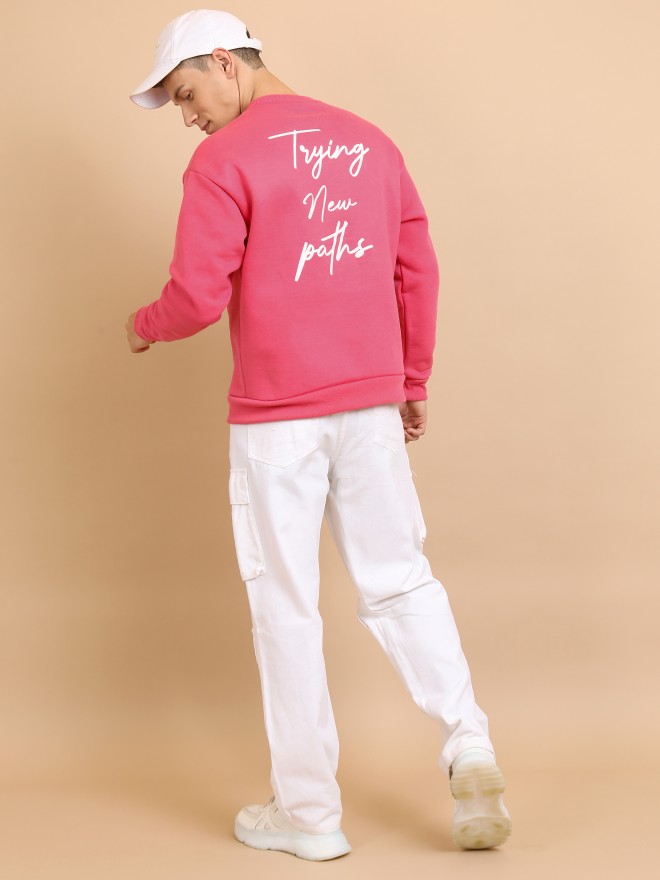 Highlander Men Pink Round Neck Pullover Sweatshirts 