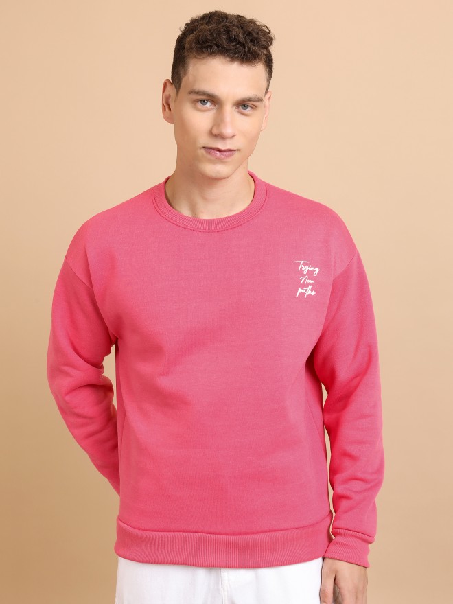 Highlander Men Pink Round Neck Pullover Sweatshirts 