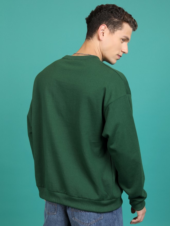 Highlander Men Green Round Neck Pullover Sweatshirts 