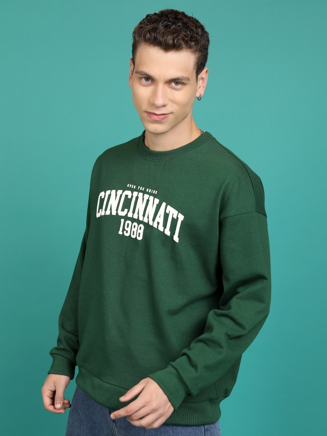 Highlander Men Green Round Neck Pullover Sweatshirts 