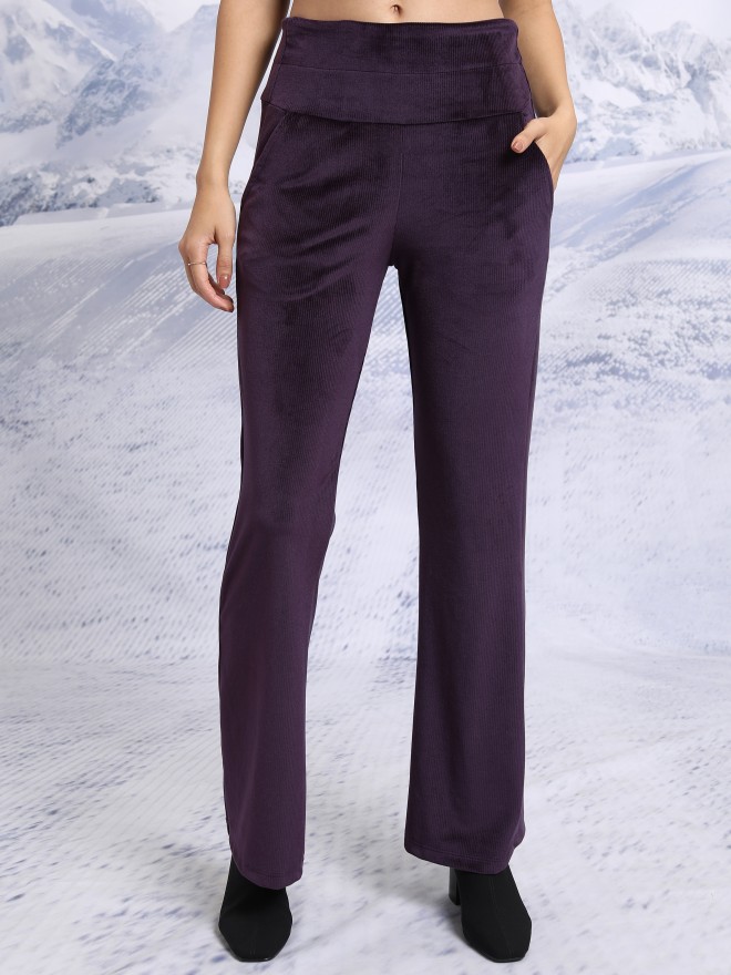 Tokyo Talkies Women Purple Solid Flared Casual Trousers 