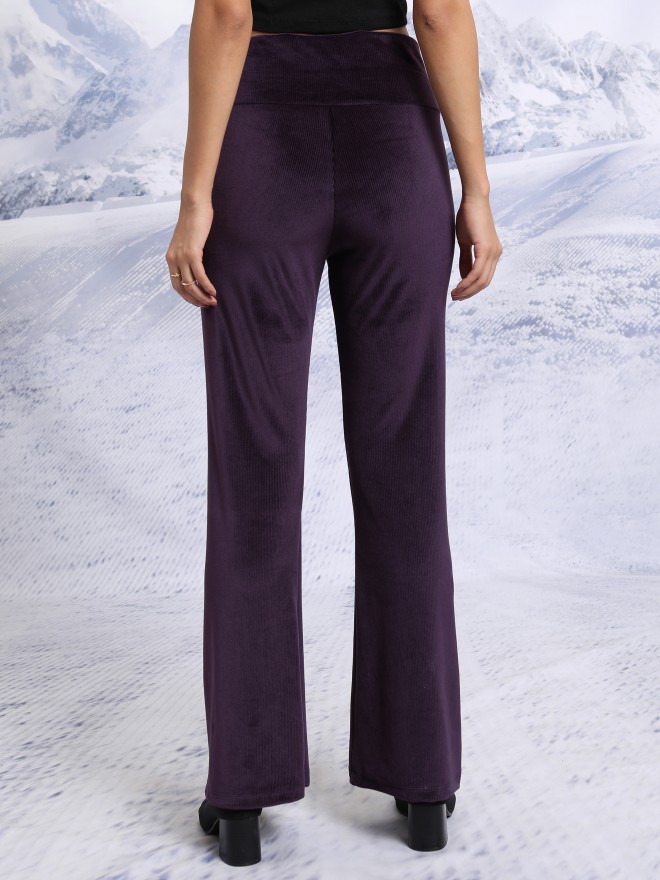 Tokyo Talkies Women Purple Solid Flared Casual Trousers 