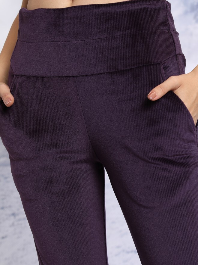 Tokyo Talkies Women Purple Solid Flared Casual Trousers 