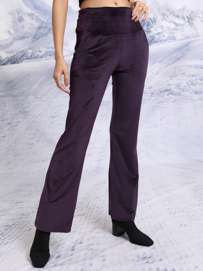 Tokyo Talkies Women Purple Solid Flared Casual Trousers 