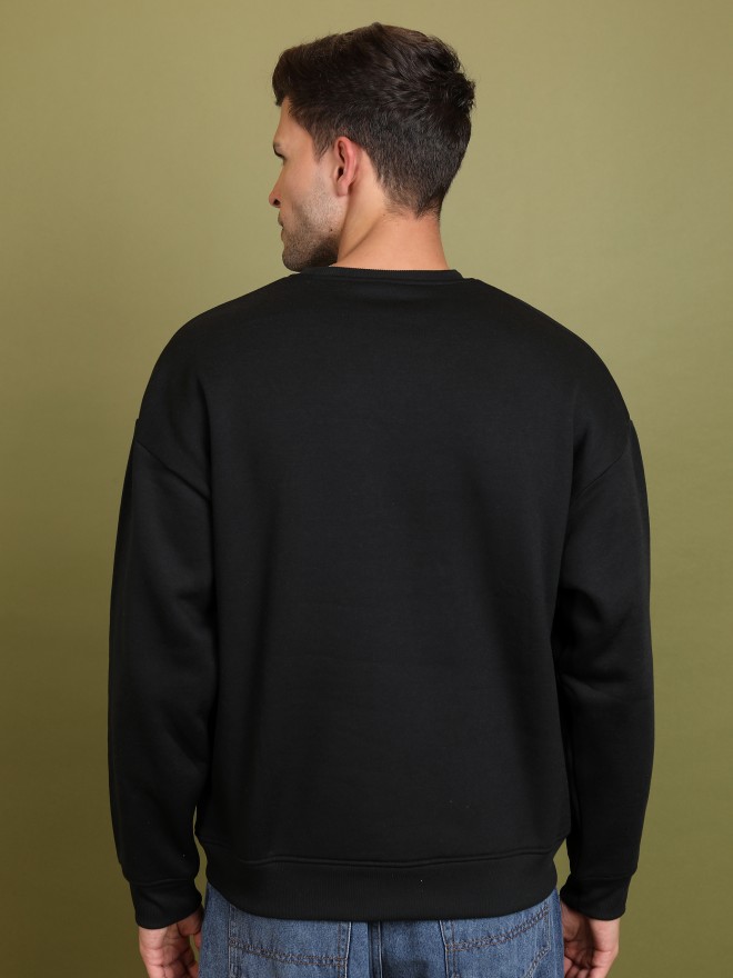 Highlander Men Black Round Neck Pullover Sweatshirts 