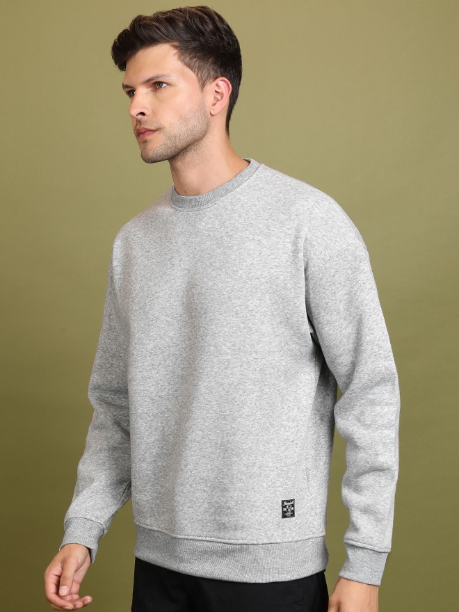 Buy Highlander Grey Melange Round Neck Oversized Fit Sweatshirt for Men ...