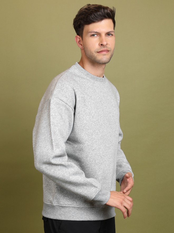 Buy Highlander Grey Melange Round Neck Oversized Fit Sweatshirt for Men ...