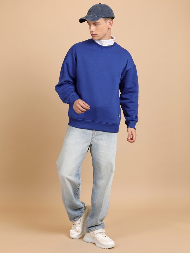 Highlander Men Blue Round Neck Oversized Fit Sweatshirt