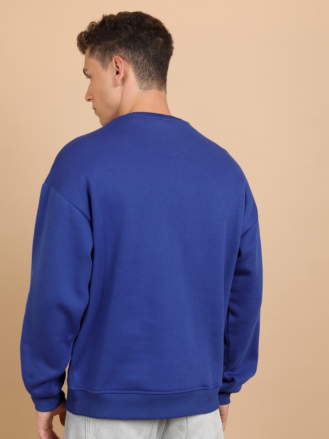 Highlander Men Blue Round Neck Oversized Fit Sweatshirt