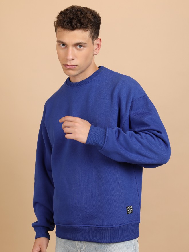 Highlander Men Blue Round Neck Oversized Fit Sweatshirt