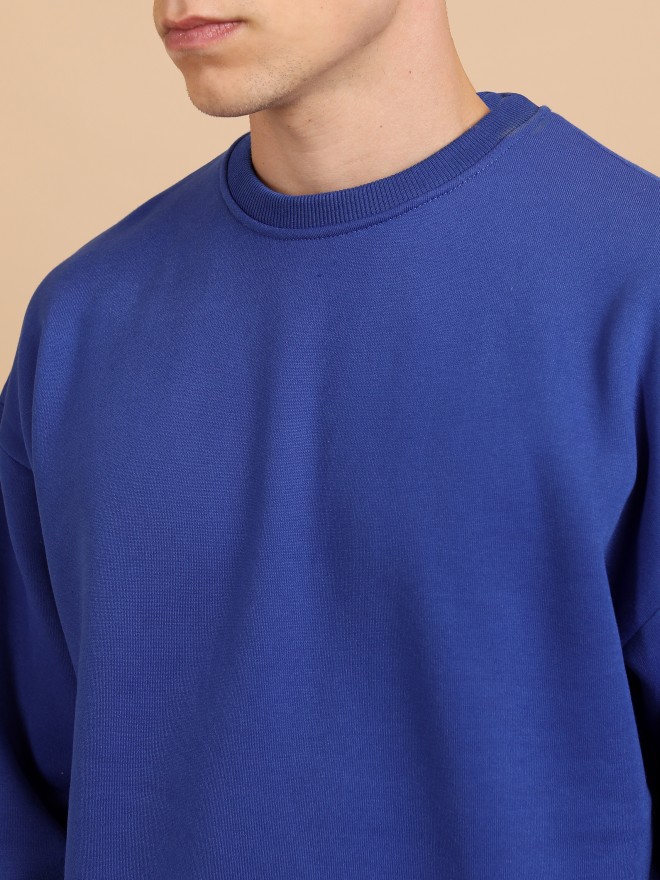 Highlander Men Blue Round Neck Oversized Fit Sweatshirt