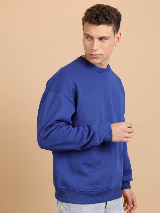 Highlander Men Blue Round Neck Oversized Fit Sweatshirt