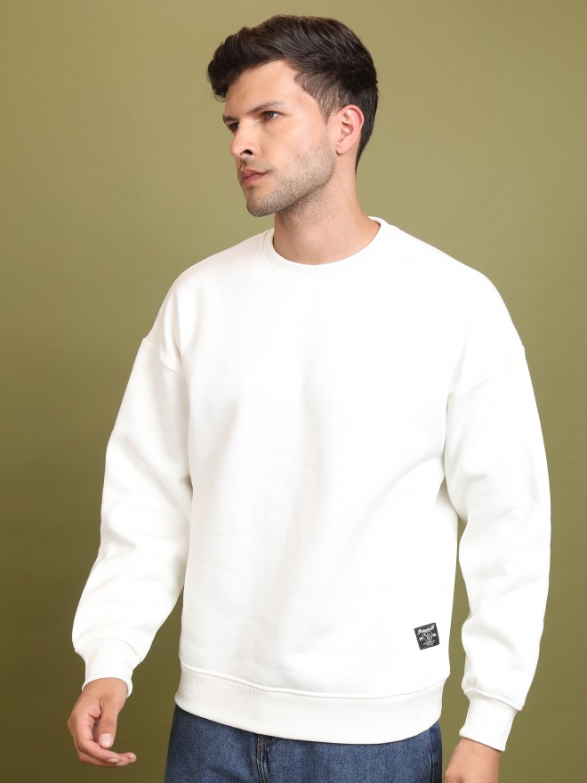 Highlander Men White Round Neck Pullover Sweatshirts 