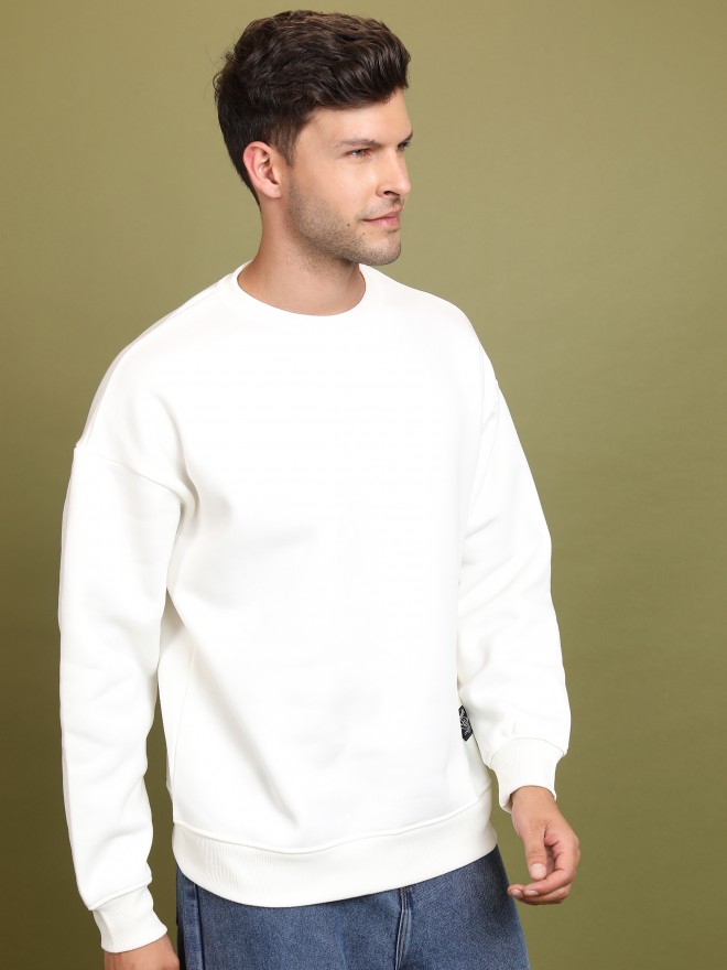 Highlander Men White Round Neck Pullover Sweatshirts 